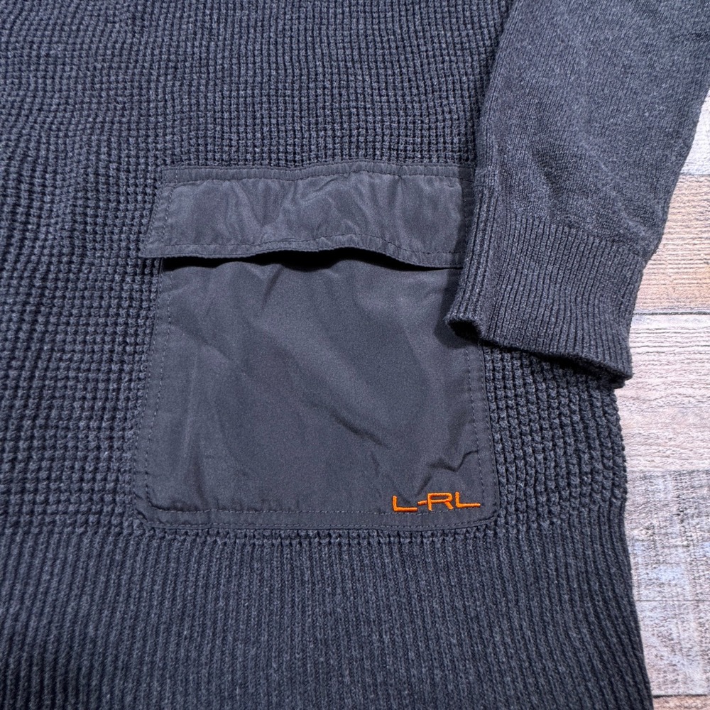 Lauren Ralph Lauren Women Sweater Quarter Zip Charcoal Gray M Waffle Knit Cargo‎ - Picture 3 of 6